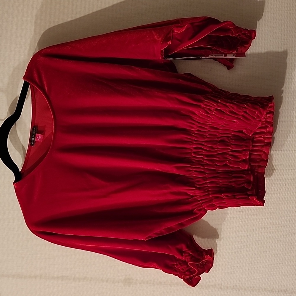 Vince Camuto Dolman-Sleeve Smocked-Waist Top - Dark Wine Color